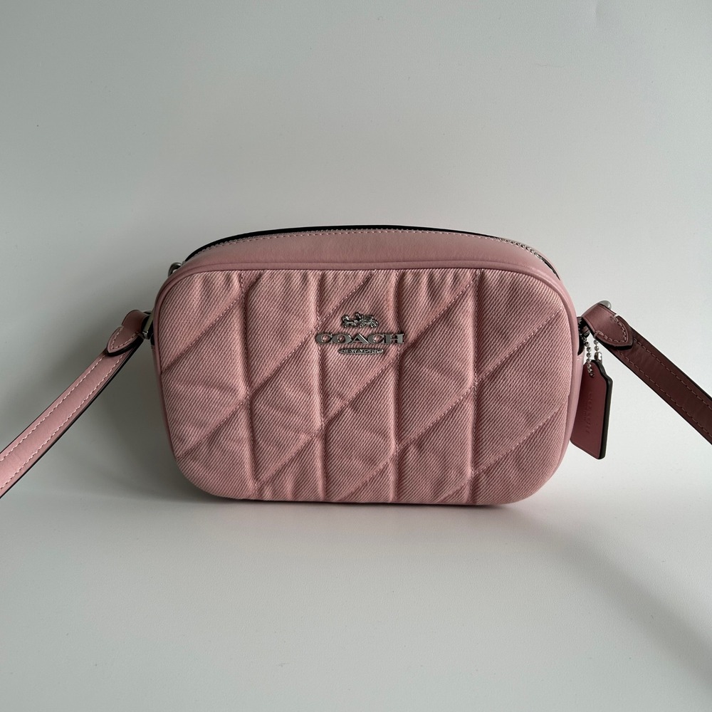 Coach Mini Jamie Camera Bag Pink Quilted Denim Leather CBR08 Good